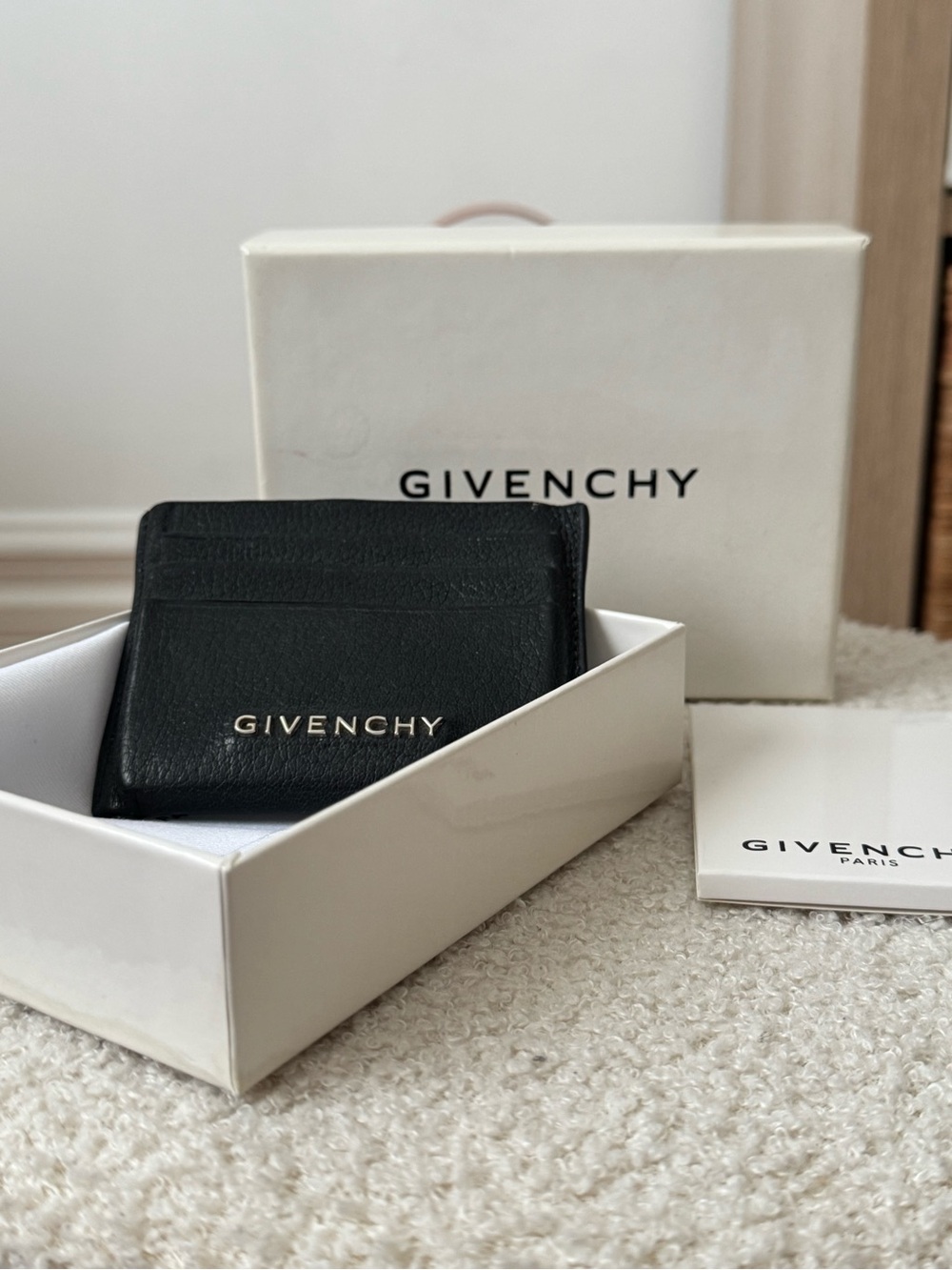 Authentic Givenchy Black Leather Slim Card Case with Gold Logo (serie # inside )